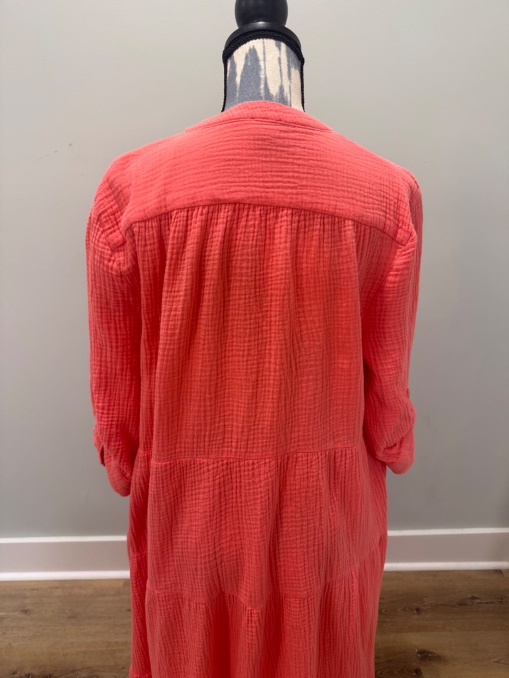 Chico's Cotton Gauze Tiered Dress in Coral 16/18 - Picture 7 of 10